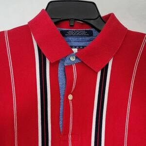 Vintage Tommy Hilfiger Polo Shirt Mens L Red White Blue Striped Short Sleeve Y2K